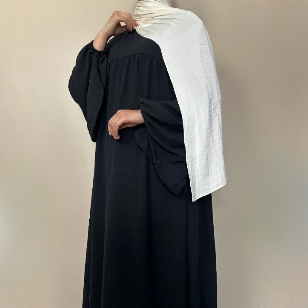 Modest Black Balloon Sleeve Abaya Dress